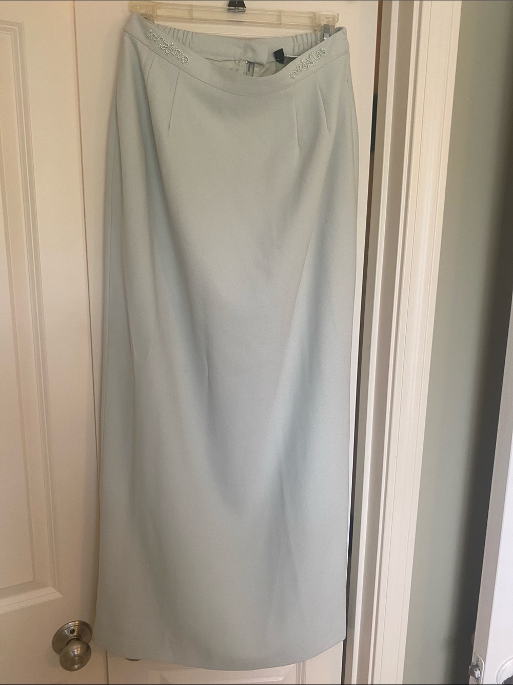 Vintage Pastel Green Maxi Skirt with Beaded Details - Size 8
